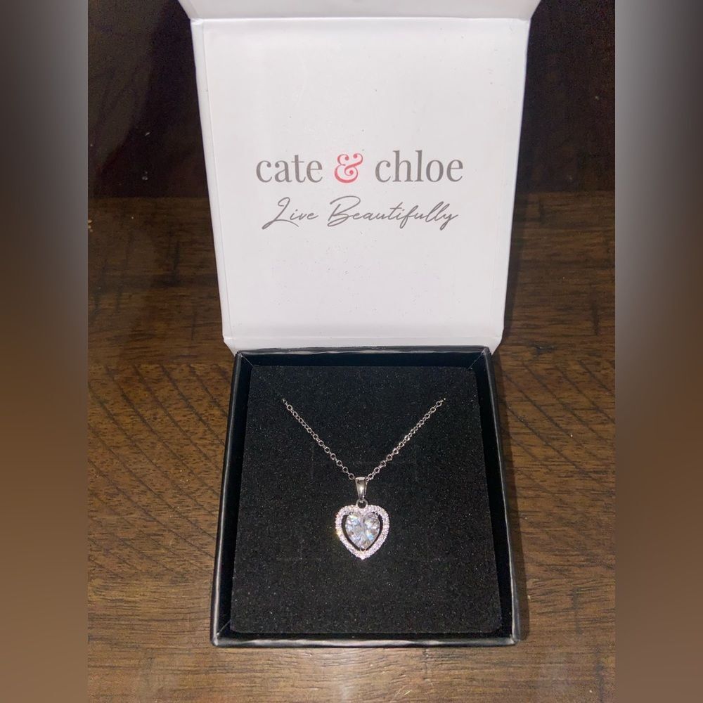 White gold plated silver Cate & Chloe heart shaped necklace